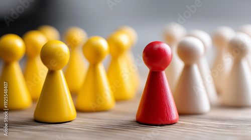 Conflict of opinions and misunderstanding between two separate groups, creating communication divide, social polarization, defocused background, with copy space