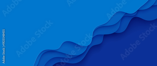 Papercut wave topography background with navy blue water pattern. Abstract paper cut river sea shape for deep ocean environment vector design. Craft cutout cardboard with diagonal wavy layered teture