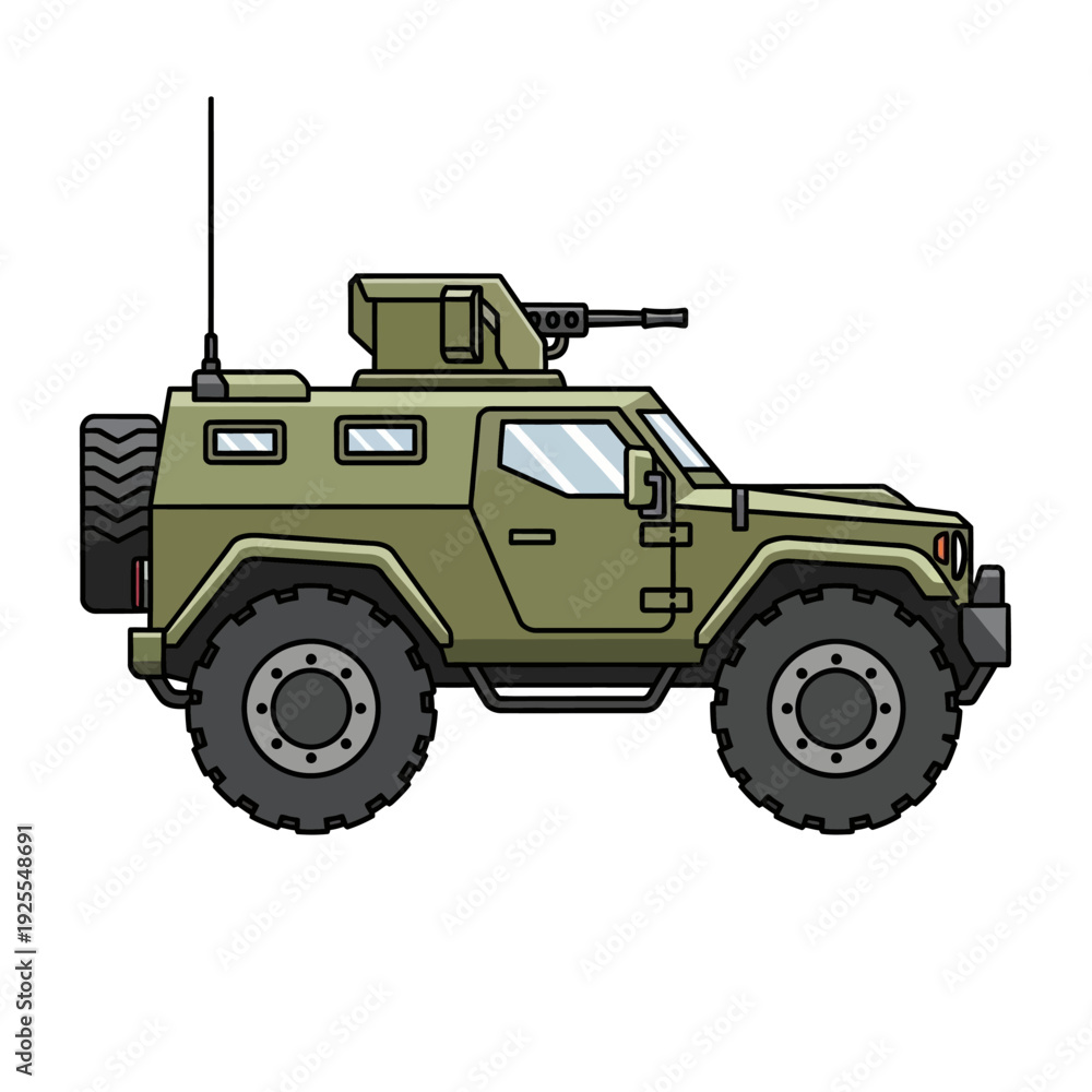 Fototapeta premium Armored Military Vehicle with Machine Gun Turret