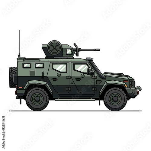Armored Military Vehicle with Machine Gun Turret - Tactical Transport