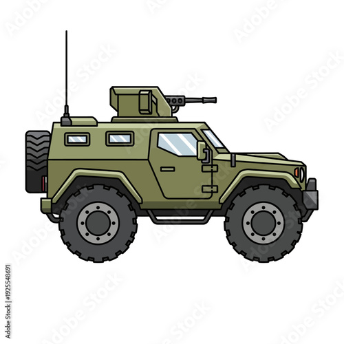 Armored Military Vehicle with Machine Gun Turret