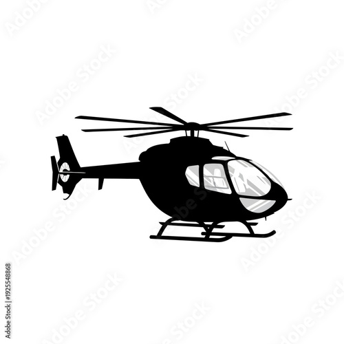 Black Helicopter Silhouette Flying in Sky - Modern Aviation Transport