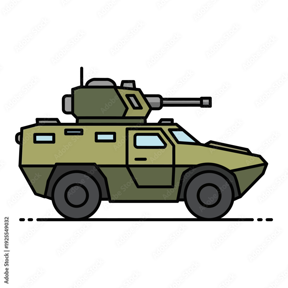 Fototapeta premium Armored Military Vehicle with Cannon, Modern Combat Transport, Army Equipment