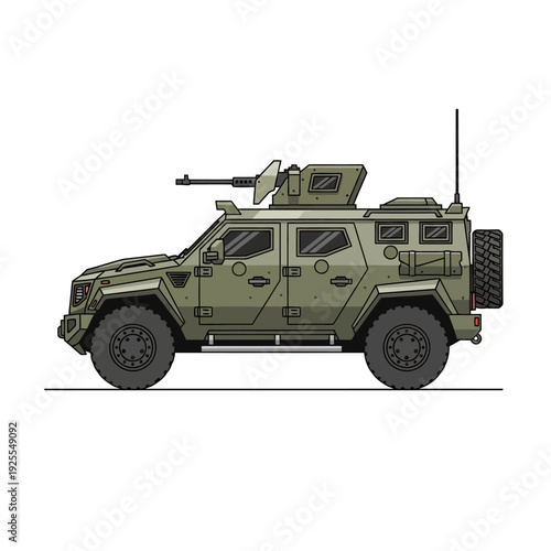Armored Military Vehicle with Machine Gun - Tactical Transport