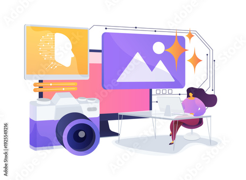 AI-Enhanced Photo Editing abstract concept vector illustration.