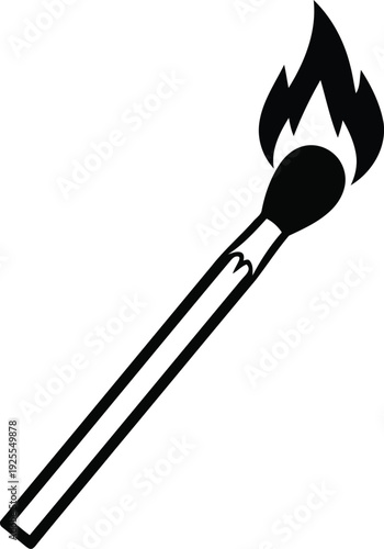 Black Burning Matchstick with Flame Icon fire ignition