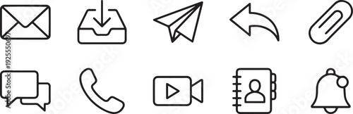 A collection of communication and interface icons, including email, chat, send, and notification symbols.