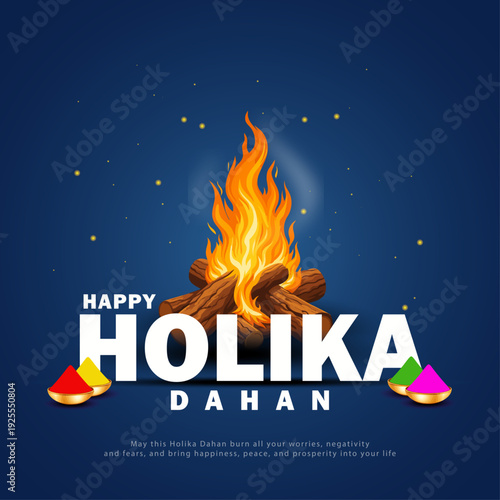Holika Dahan Post and Greeting Card. Happy Holika Dahan Indian Festival Celebration Background. Creative Vector Illustration Design