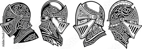Celtic Viking Knight Helmet Tattoo Vector