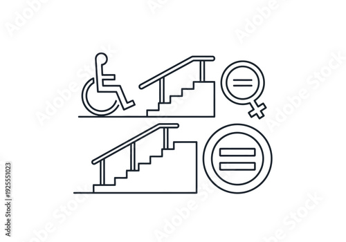 Accessibility Ramp Seamless Integration Versus Staircase With Handrails And Equality Symbol Representations For Diverse Needs And Inclusion Concepts