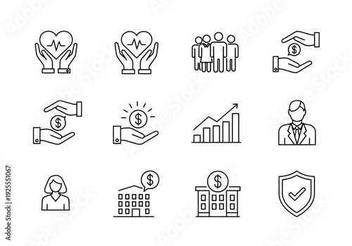 Financial Security Health Insurance And Investment Icons Collection Representing Protection Growth And Wealth Management Concepts For Services