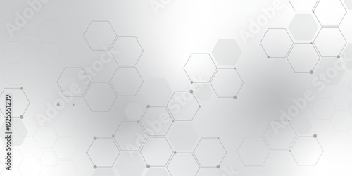 Molecular structure abstract tech background. Geometric white background. Vector banner design with hexagons. Science network pattern, connecting lines and dots Medical background, Vector illustration
