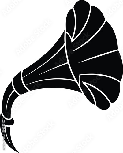 Black silhouette of a vintage gramophone horn phonograph