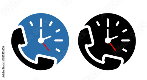 Watch dial and telephone receiver. 24-hour service. Vector flat icon