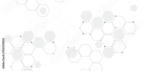 Molecular structure abstract tech background. Geometric white background. Vector banner design with hexagons. Science network pattern, connecting lines and dots Medical background, Vector illustration