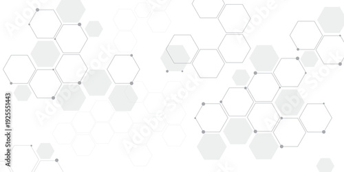 Molecular structure abstract tech background. Geometric white background. Vector banner design with hexagons. Science network pattern, connecting lines and dots Medical background, Vector illustration