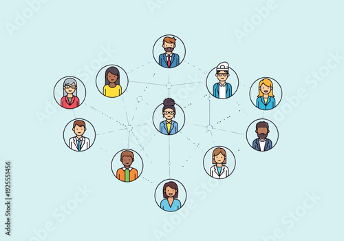 Diverse Professional Network Connecting People In A Web Structure Representing Collaboration And Teamwork For Business Growth Opportunities