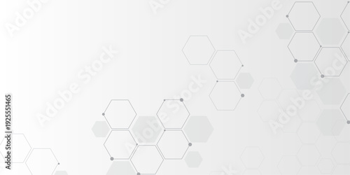 Molecular structure abstract tech background. Geometric white background. Vector banner design with hexagons. Science network pattern, connecting lines and dots Medical background, Vector illustration