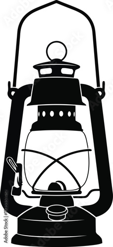 Black silhouette of a vintage kerosene lantern kerosene lamp