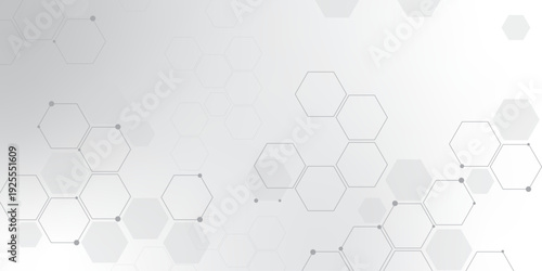 Molecular structure abstract tech background. Geometric white background. Vector banner design with hexagons. Science network pattern, connecting lines and dots Medical background, Vector illustration