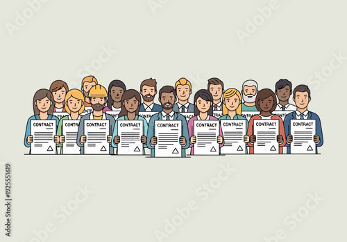 Diverse Group of Professionals Holding Signed Contracts Ready for Business Partnership and Agreement Signing Ceremony Documentation