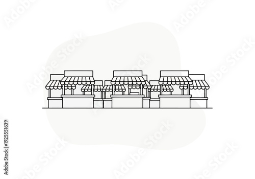 Outdoor Market Stands Lined Up Rows Simple Outline Design Commerce Small Business Retail Storefronts Outside Commerce Sales Shopping Consumerism