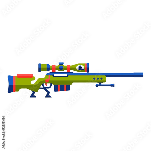 Cartoon Sniper Rifle with Scope and Eye Icon - Vector Illustration