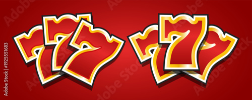 Three sevens or jackpot. Vector 3d illustration isolated on red background.