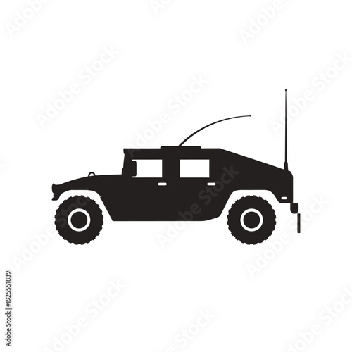 Black silhouette of a military HMMWV vehicle on a white background