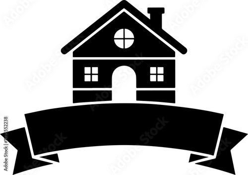 Minimalist House Ribbon Logo Vector Illustration