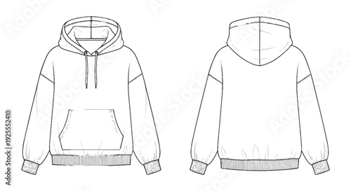 Technical fashion flat sketch of a hoodie. Vector template, front and back view, isolated. isolated PNG with Transparent Background