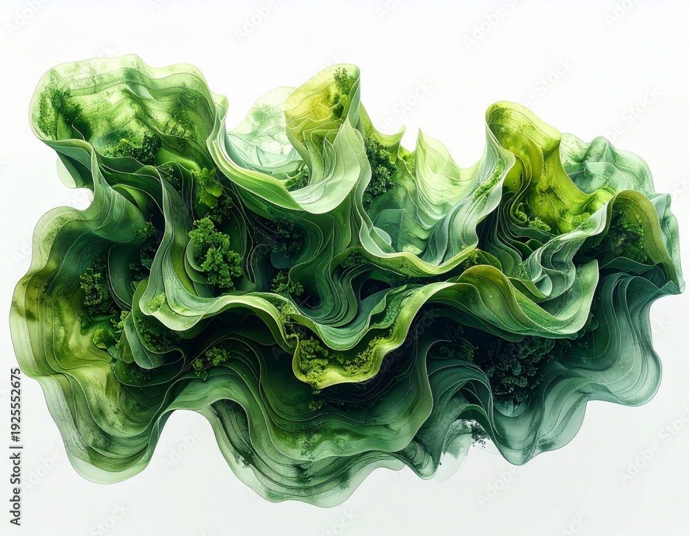 Obraz premium Abstract Green and White Layered Structure with Textured Surface on White