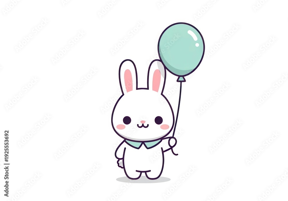 Fototapeta premium Cartoon rabbit holding a balloon isolated on white background