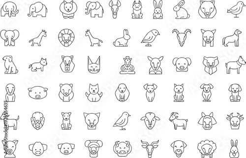 Massive Silhouette and Line Art Collection Featuring Wildlife Animals Birds Trees Human Profiles Business Team Groups and Golf Players Vector Isolated Icons Set for Design