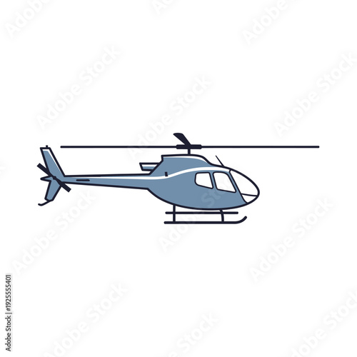 Gray Helicopter Flying Isolated on White Background, Aviation Transport, Modern Aircraft
