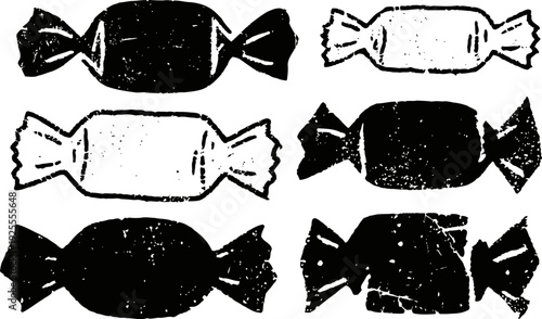 assorted wrapped candy silhouettes vintage sweet treats in various shapes and sizes