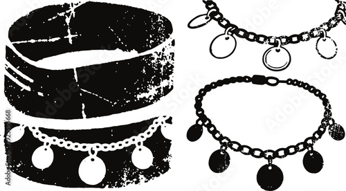 Vintage silver charm bracelets with coin pendants and wide cuff jewelry accessories