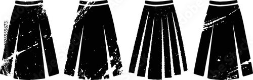 four different black skirt silhouette designs on white background