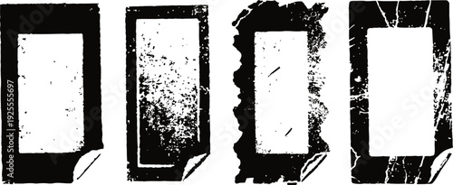 Set of four distressed grunge rectangular frames with peeled corner edges, vintage design elements