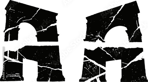 grunge distressed arch silhouettes with cracks and texture effects in black and white