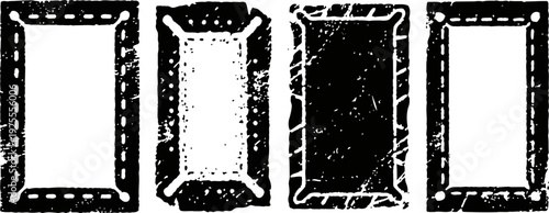 set of four vintage rectangular picture frames with decorative borders on white background