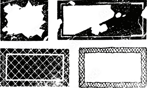 worn vintage frames with distressed textures, grunge borders for design and decoration