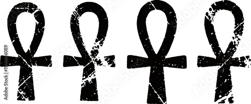 grunge ankh symbols ancient egyptian life and immortality signs with distressed texture black vintage spiritual icons set