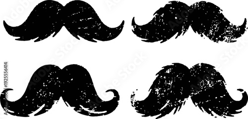 four grunge vintage mustache designs with varied textures and curled shapes