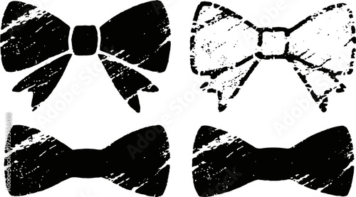 Vintage distressed bow tie silhouettes set with grunge texture, fashion accessories collection