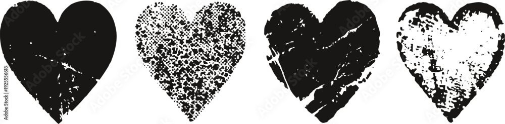 Fototapeta premium grunge texture heart shapes set vintage distressed romantic symbols with scratched and worn effects