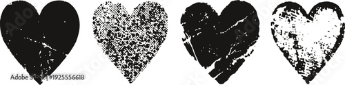 grunge texture heart shapes set vintage distressed romantic symbols with scratched and worn effects