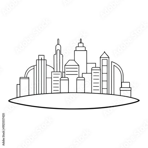 A vibrant cartoon city skyline with colorful skyscrapers, playful shapes, and glowing windows. Puffy clouds drift above as bright lights and cheerful streets bring the scene to life.
