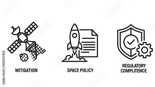 Space Policy, Satellite Mitigation, and Regulatory Compliance Icons