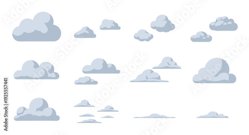 Diverse Cartoon Clouds Vector Set with Flat Design and Soft Shading.